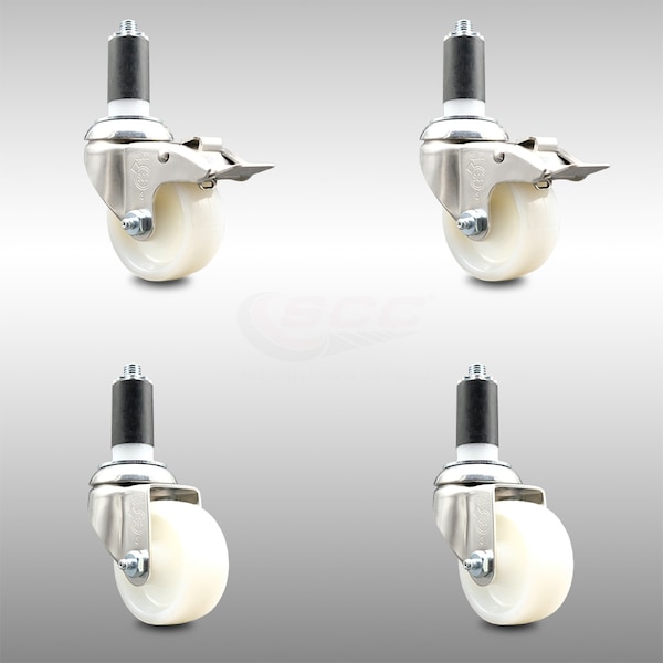 Service Caster 3 Inch 316SS Nylon Swivel 1-3/8 Inch Expanding Stem Caster Lock Brake SCC, 2PK SCC-SS316TTLEX20S314-NYS-2-S-2-138 - main